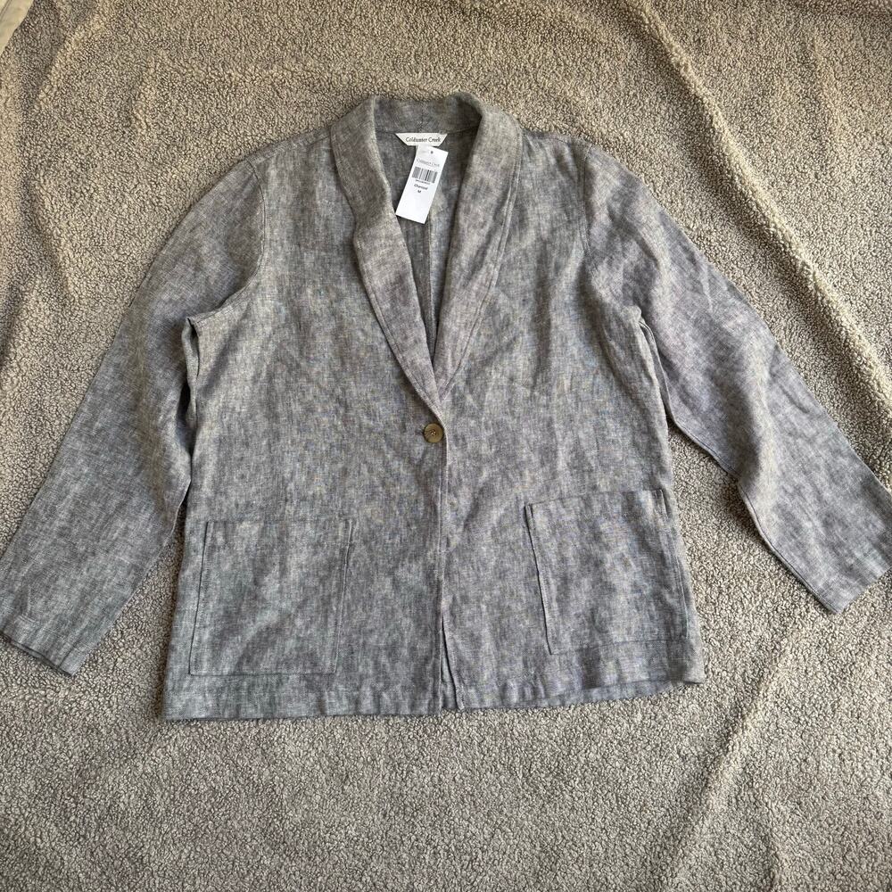 NWT Coldwater Creek Linen Blazer Jacket Womens Gray Charcoal Size M